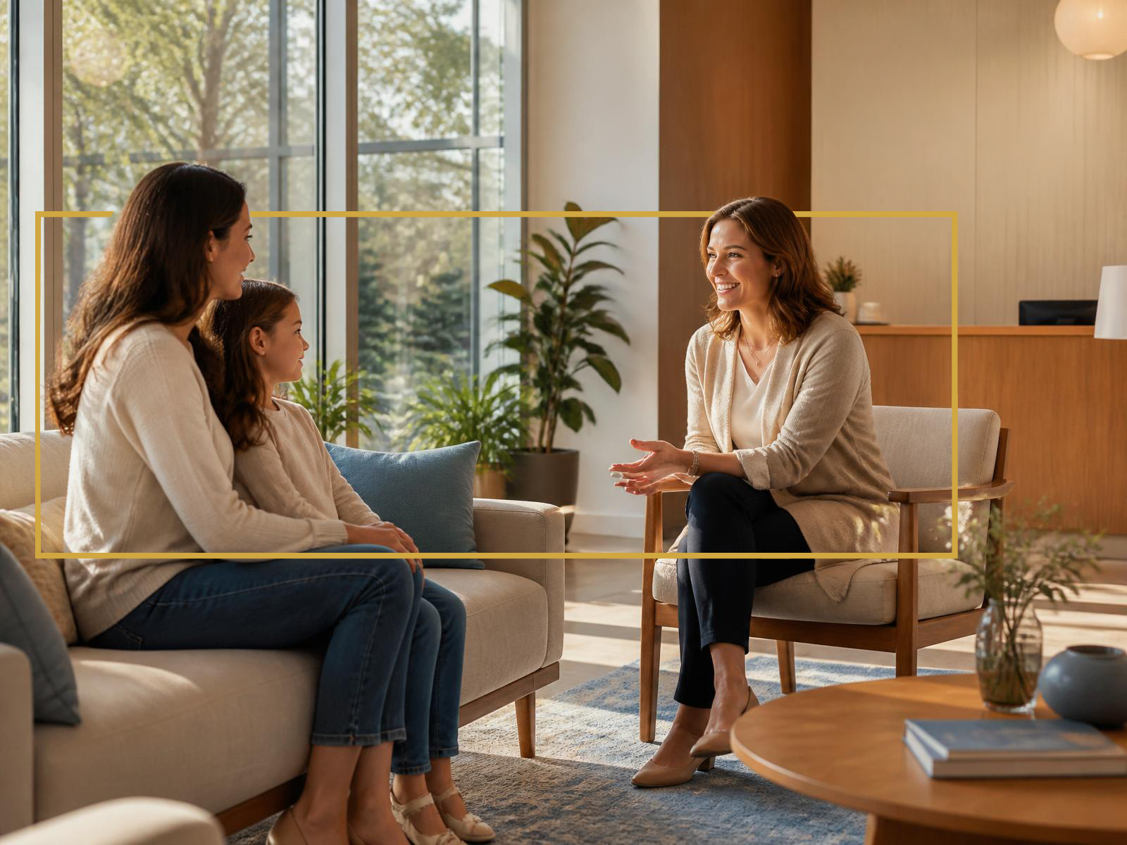 A warm therapist welcoming a mother and child at The Better Care